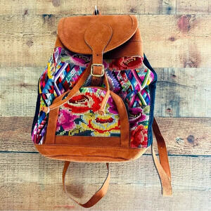 NWOT Guatemalan Embroidered Huipil Leather Backpack
